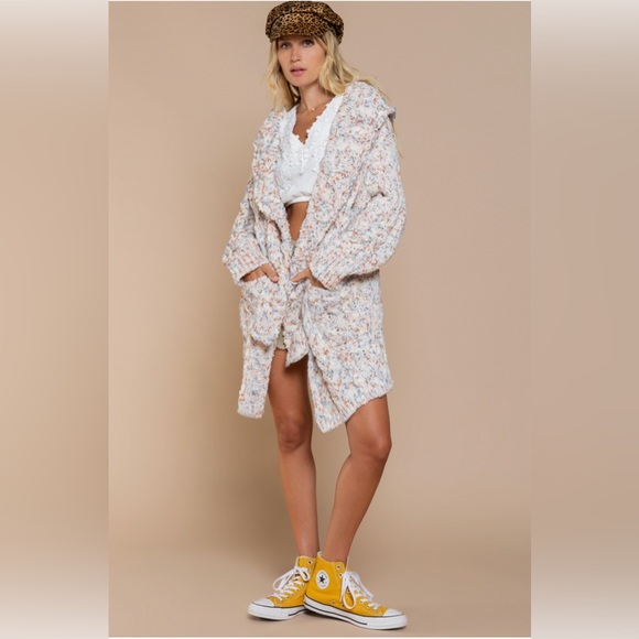 Cozy Confetti Open Front Cardigan Sweater Pink Cream - Picture 6 of 8